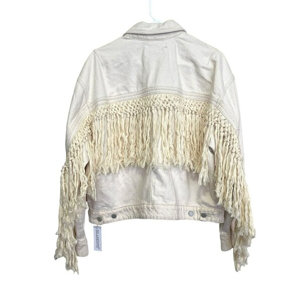 Blank NYC Cream Rope Fringe Denim Trucker Jacket Sz Large NWT - Picture 6 of 8